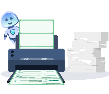 A Robot Is Standing Next to a Printer with a Stack of Papers, Exemplifying the Efficiency of Printing Checks Instead of Cheap Checks Order