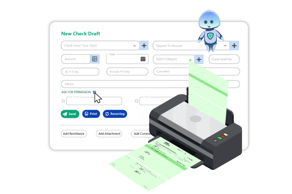 An Image of a Printer with a Robot Printing Check Draft