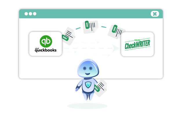 A Robot Is Standing in Front of a Computer Screen with a Document in Front of It, Processing Quickbooks Invoice Payments