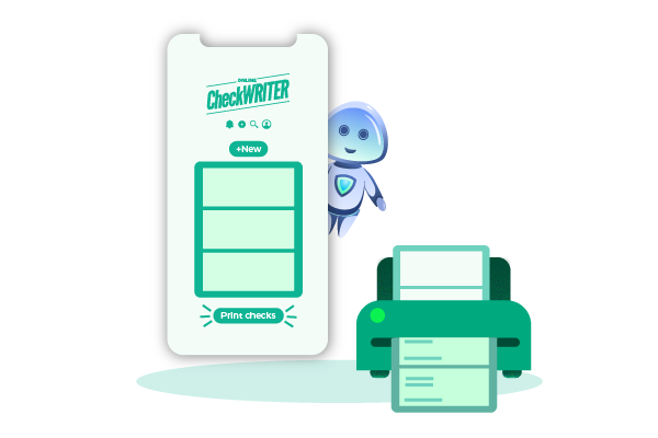 A Robot Is Standing Next to a Printer and Operating an Online Check Print Service