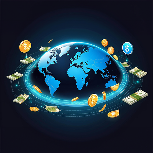 A Globe with Money Around It. Transferring Money Easily Using Domestic Wire Transfer Fees.