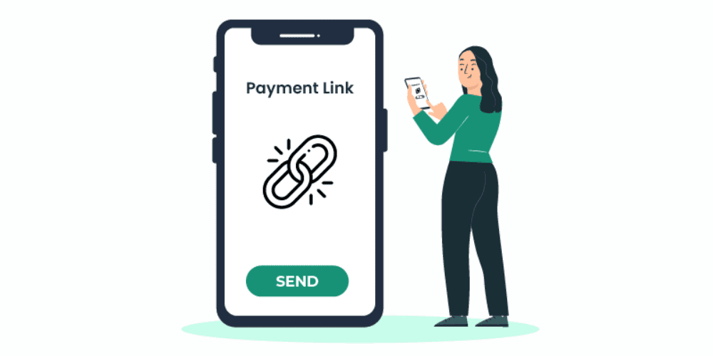 A Woman Holding A Phone With A Payment Link On It