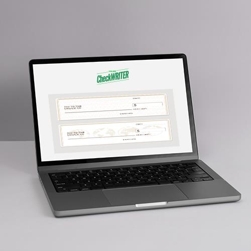 A Laptop with a Green Screen Displaying the Concept of Checkbook Free Digital Banking