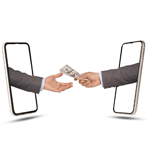 Two Hands Exchanging Money on a White Background, Symbolizing the Same Day ACH Transaction