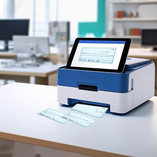 A Blue and White Printer on a Desk, Used for a Personal Checks Order Cheap Service