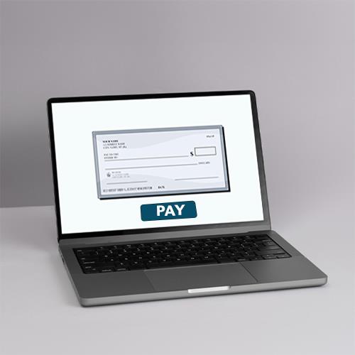 A Laptop Displaying a Pay Stub Online Payment Screen with a Visible Pay Button for Transaction Completion.