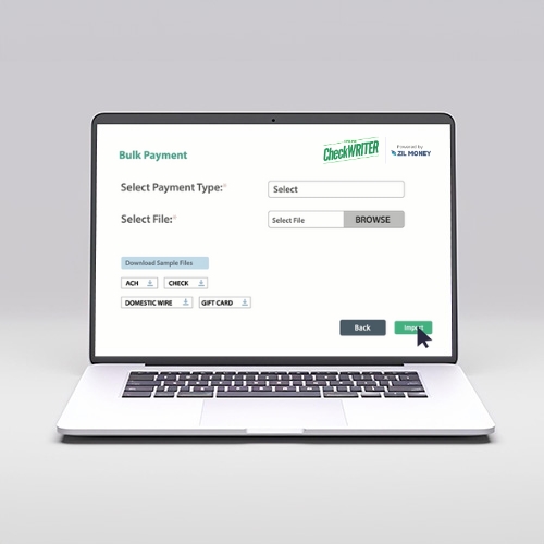 A Laptop Screen Displaying the Bulk Payment, Allowing Users to Manage Bulk Payments with the Cloud-Based Platform.