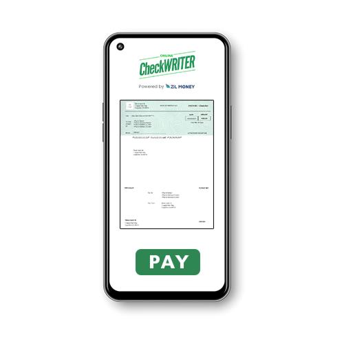 A Smartphone Displaying a Check with the Pay with Checks Online