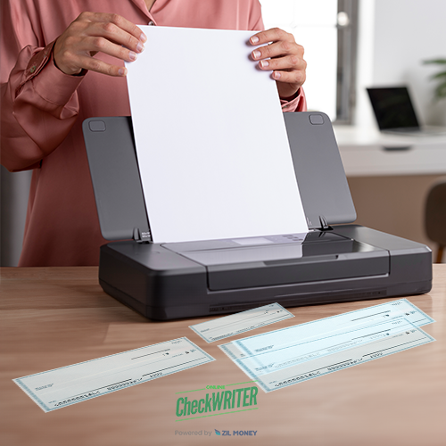 The Woman Adds Paper to the Printer. Currently, She Is Working on Print Checks Instantly