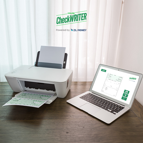 A Laptop Screen Displays a Check Printing Software Interface and Creating and Print Checks Online Instantly Free