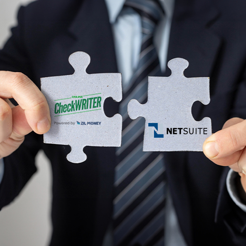 Various Puzzles with Logos Are Held by a Man. It Highlights the Integration with NetSuite