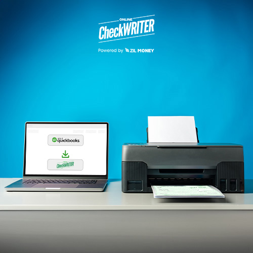 An Image That Shows a Printer and a Laptop, The Printer Conveniently Printing QuickBooks Checks