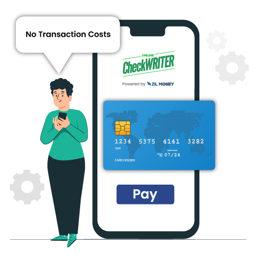 A Person Standing Next to a Smartphone Pay Using a Credit Card: Flexible Options for Payee ,  Symbolizing Accept Payment By Credit Card