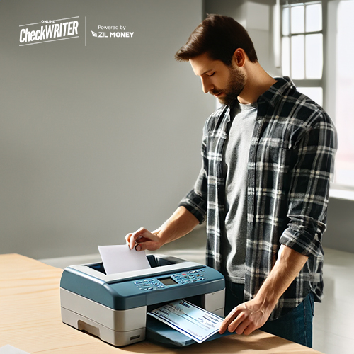 A Man Print Checks On Blank Stock Papers Using A Regular Printer. Tailored for Success Check Printing Solutions That Work