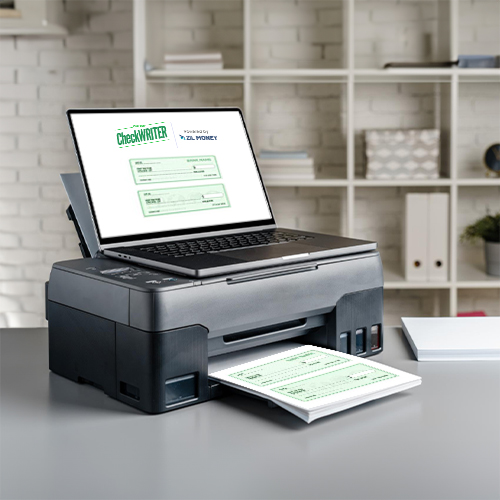 A Printer Is Placed on a Table. It Represents Business Check Printing Companies