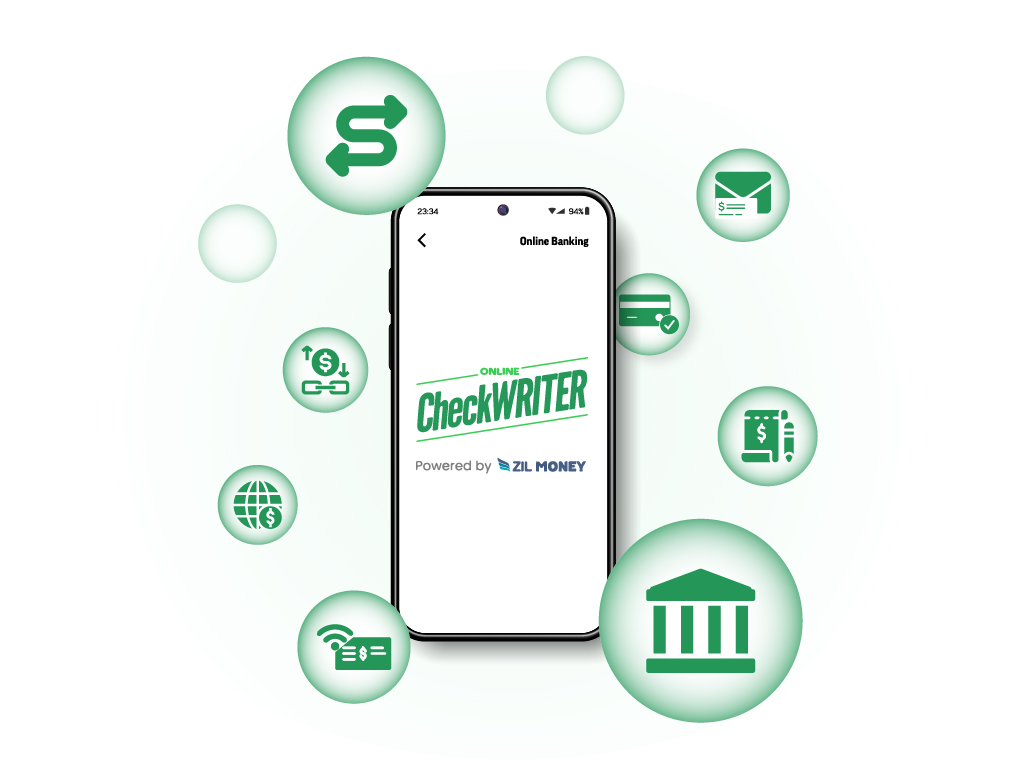 A Smartphone Displaying an Online Payment. Surrounding the Phone Are Various Green Icons Representing Software For Bookkeepers, IndicatingAll-In-One Mobile Application for Your Business