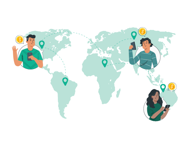 A World Map Shows Users Doing International And Domestic Wire Transfer