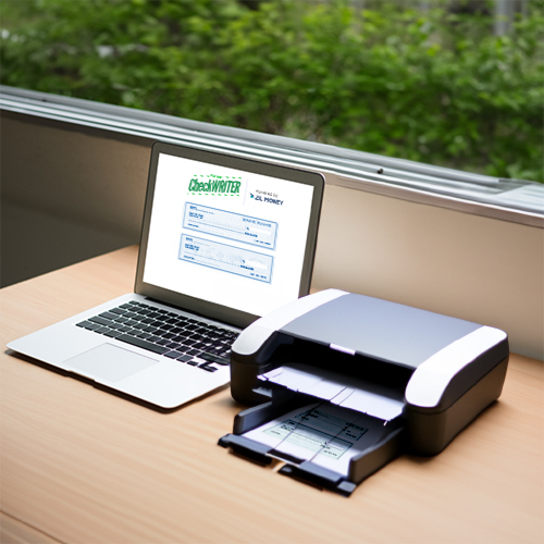 A Laptop and a Printer Printing Checks Easily From Home Or Office. Discard Order Personal Checks Embrace Online Check Printing for Efficiency