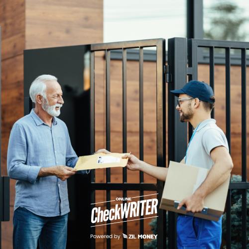 A Man Delivering Checks To A Man, Simplifying Payments The Advantages of Overnight Check Mailing