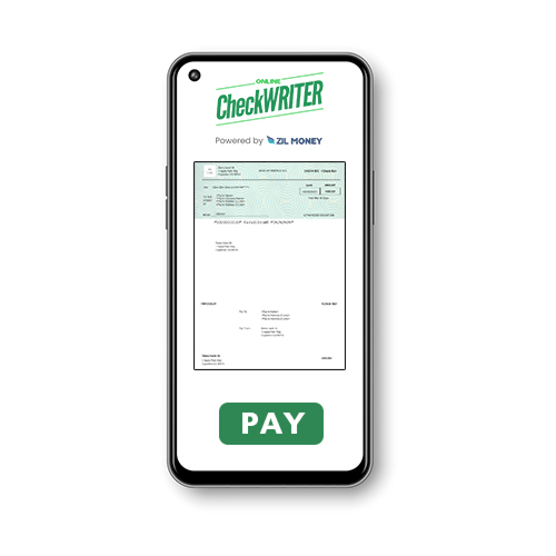 A Smartphone Displaying the OnlineCheckWriter.com App Interface, Showing eCheck Payment Processor.