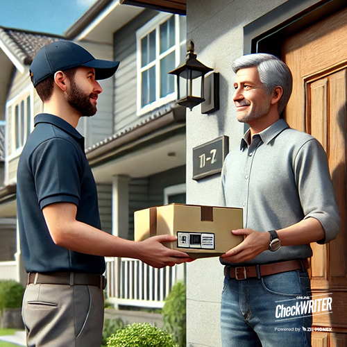 A Man Delivering Checks To A Man, Simplifying Payments The Advantages of Overnight Check