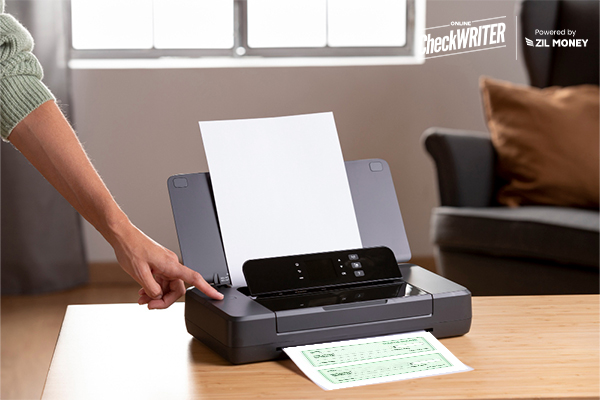 Printer Printing Checks On Blank Stock Papers Using Check Print Software