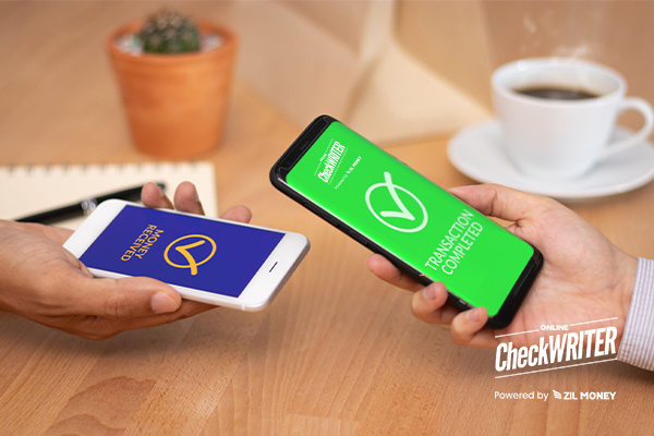 The Option to Electronic Fund Transfer Is Displayed to Two People Who Have Smartphones That Display Financial Transactions