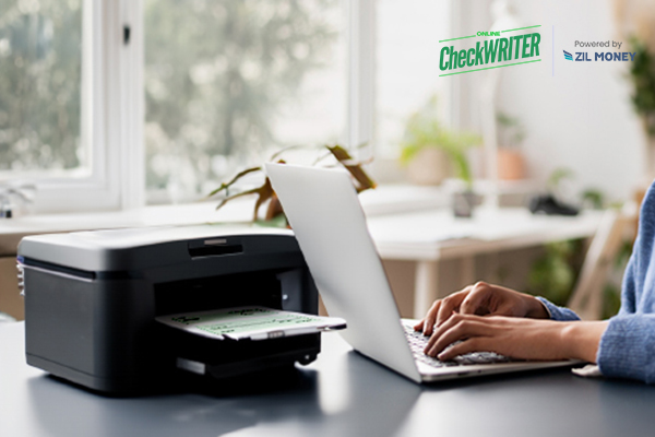 A Person Print Online Check Using A Regular Printer And Blank Paper. Instant Check Printing Solutions Instead of Order Costco Checks