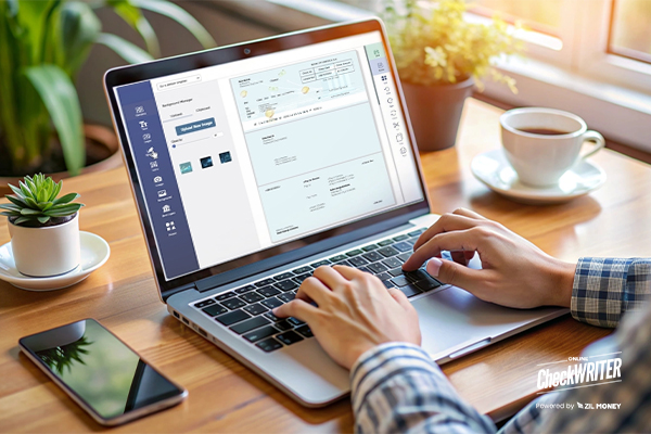 A Person WorKing On A Laptop Creating Checks, Enhance Nonprofit Organization’s Payments by Customizing Business Check Layout