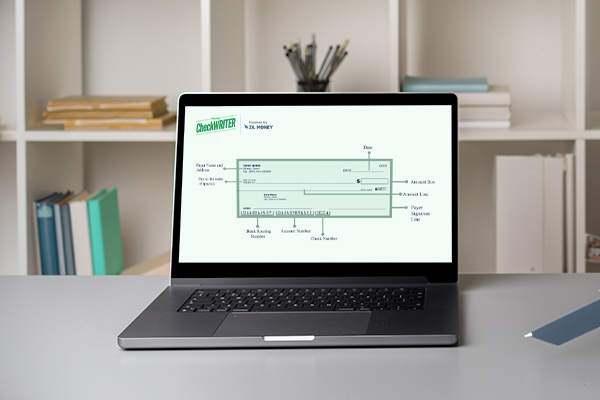 A Laptop Showing Parts Of Checks, Customizable and Printing, Secure Payment Option, An Effective Solution