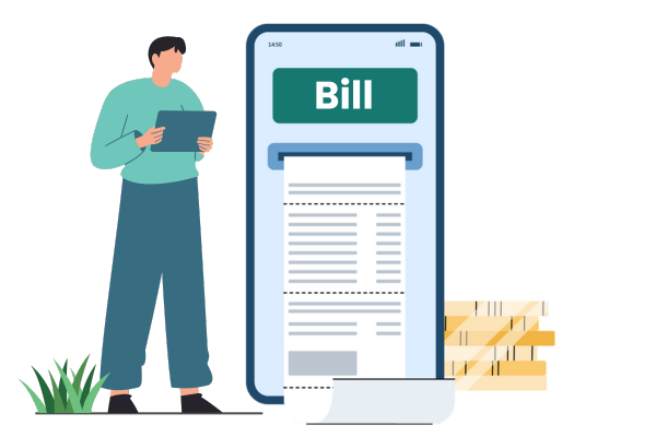 A Man Make Online Bill Payment Using His Mobile Phone. Represents Check Designer To Create Personalized Checks For Your Business