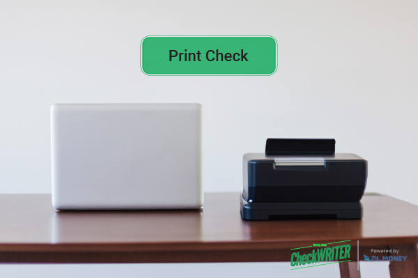 A Laptop And A Printer Printing Checks, Using Free Check Printing Software, Efficient Financial Management