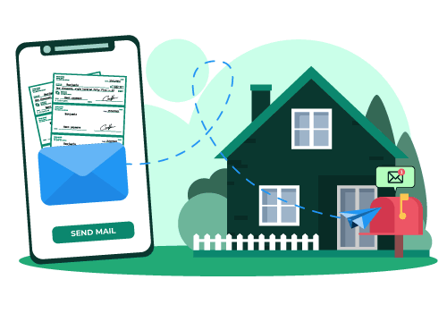 Illustration of a Smartphone Check Mailing at a Low-Cost Using Check Printing Platform, Symbolizing Checks Book