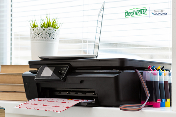 A Printer Is Placed on a Table. It Is Actively Print Instead of Order Checks From Wells Fargo Checks Alternative Using Blank Check Paper