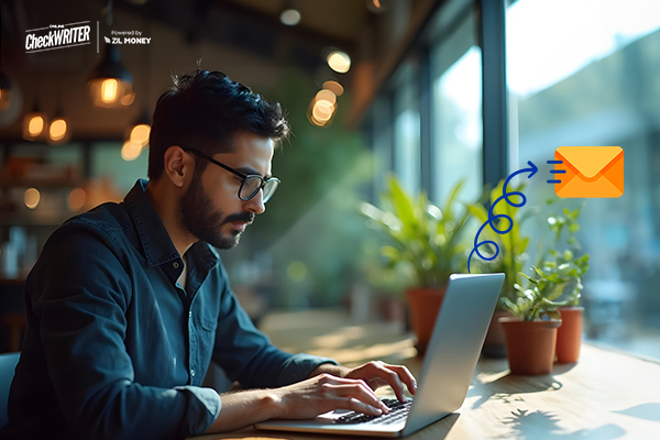 A Person Working On a Laptop that Shows Platform Interface. Check Mailing Made Easy: Save Time and Avoid Delays