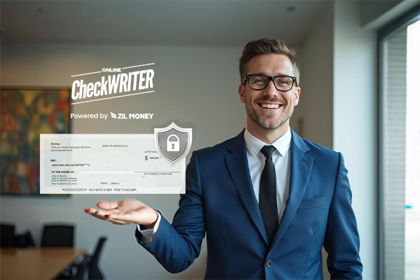 A Businessman Make Check Payment With Use Positive Pay Feature For Protect Business from Check Fraud