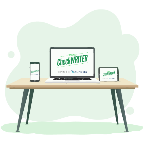An Image that Shows a Tablet, a Laptop, and a Mobile, That Screen Shows Platform Interface. Use First Class Check Mailing for Fast, Secure Delivery. Pay And Get Paid Via ACH and Wire