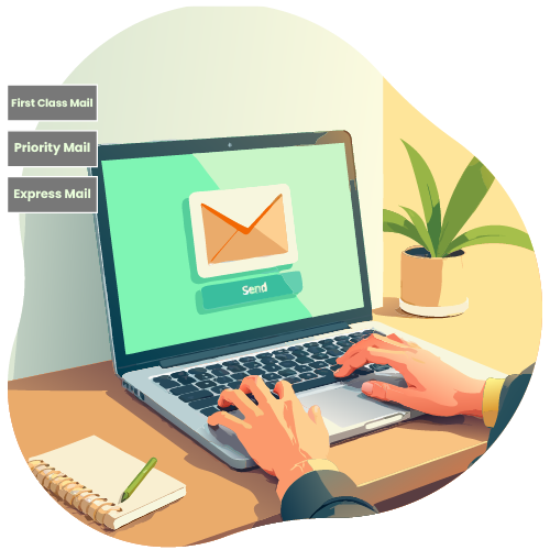 A Man Using A Laptop and Printer to Print Checks Easily. Send Checks Quickly with Overnight Check Mailing Canada. Print, Label, and Mail Checks Via USPS or FedEx with Guaranteed Overnight Delivery