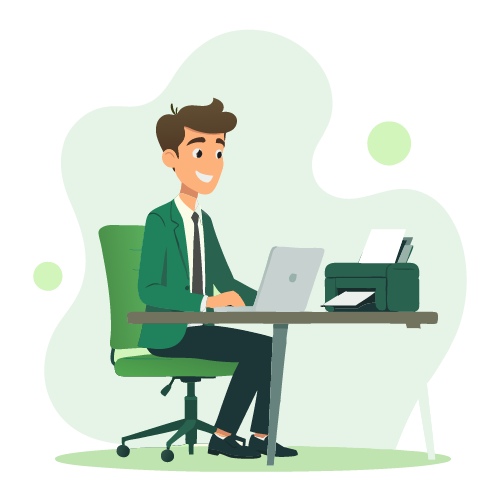 A Man Using A Laptop and Printer To Print Checks Instantly. Use First Class Check Mailing for Fast, Secure Delivery. Pay And Get Paid Via ACH and Wire