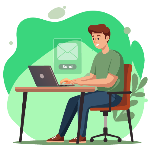 A Man Using A Laptop To Make First Class Check Mailing for Fast, Secure Delivery. Pay And Get Paid Via ACH and Wire
