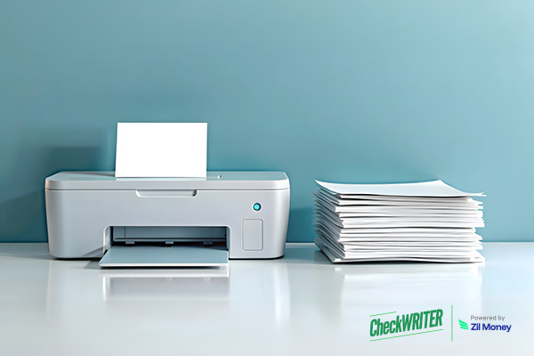 An Image That Represents A Printer that Print Checks Easily. Besides A Paper Bundle. Represents Bank Checks
