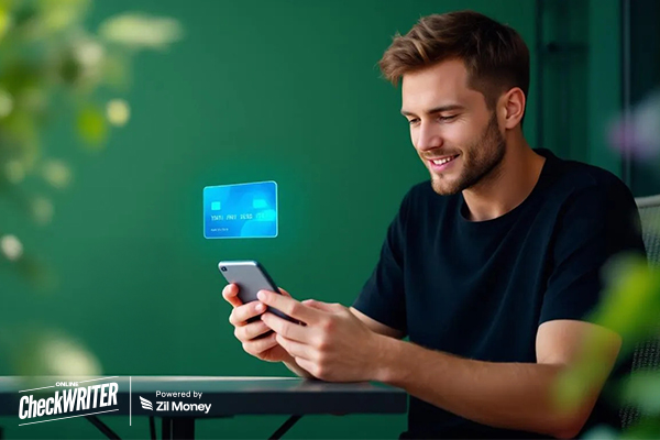 A Man Using A Phone For Virtual Card Payments Easily. A Smarter Way to Manage Business Payments