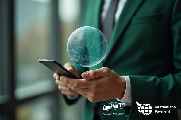 A man using a smartphone symbolizes fast international payments with secure and modern mobile solutions.