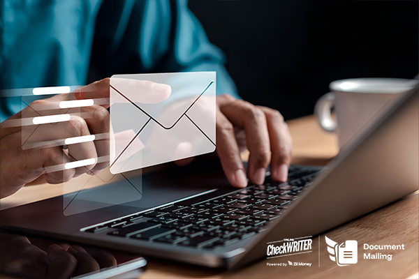 A Person Typing on a Laptop to Mail Documents Online with Speed and Security.
