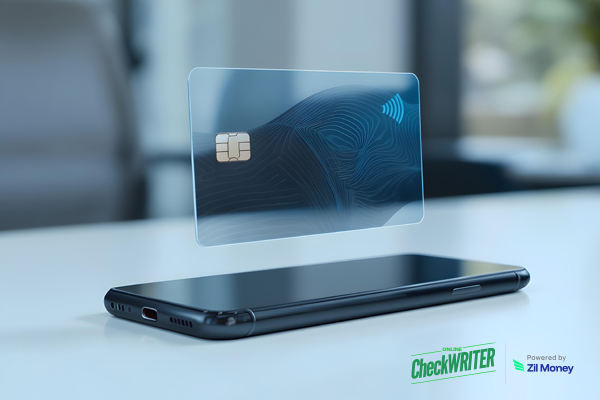 A Transparent Virtual Card Floats Above a Smartphone, Symbolizing Secure and Convenient Digital Payments.