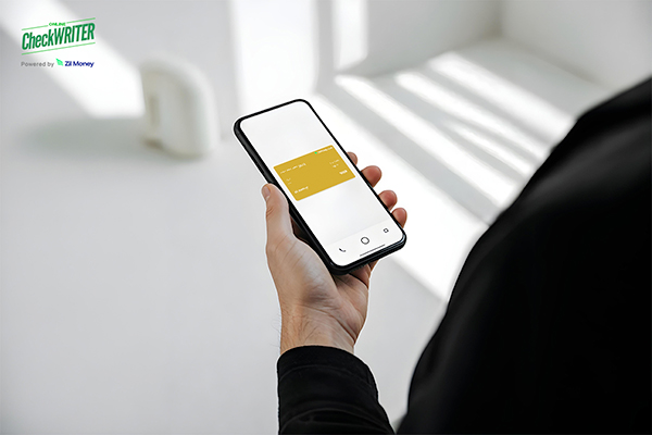 A person holds a smartphone displaying a virtual card for secure and convenient online payments.