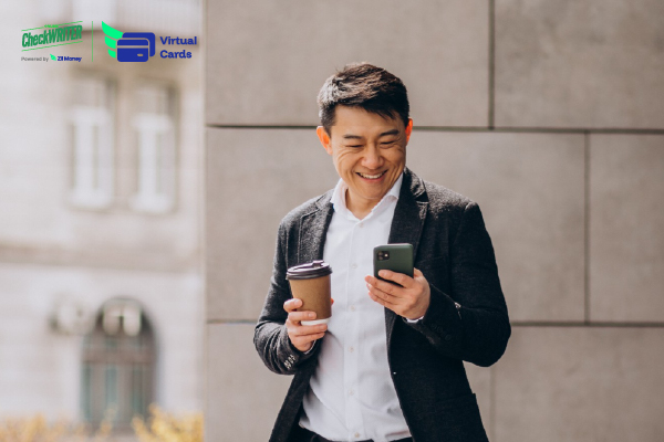 A Man Using A Mobile To Make Virtual Card Payment Easily