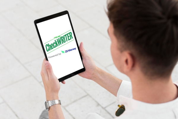Man viewing Online CheckWriter, a convenient and secure Walmart Checks alternative.