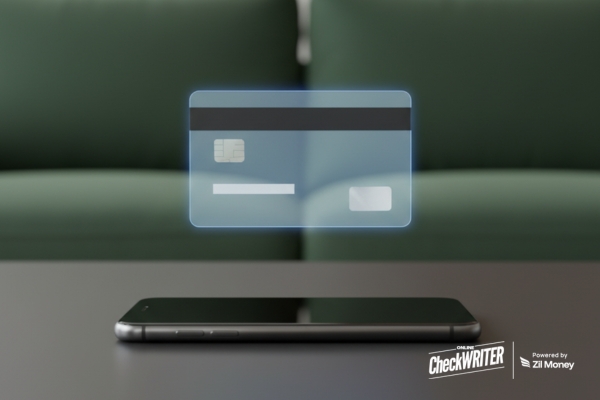 A Smartphone on a Table with a Glowing Visa Virtual Card Hovering Above It, Highlighting Convenience and Digital Payments.