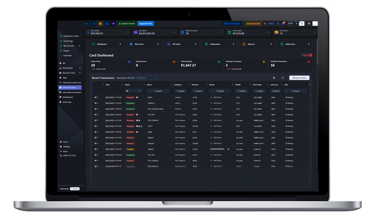 A Tablet Shows a Virtual Card App That Represents an Excel Bulk Card, Streamline Virtual Card Creation in Minutes